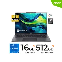 ACER - Laptop Aspire Intel Core i7-1255U Hasta 4.7Ghz/10Core/16"/16GB/sólido 512GB/Windows 11