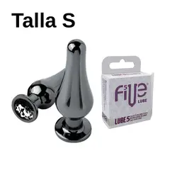 DR PINKY - Plug S Dilatador Anal Consolador Cono Negro + Lubricante Five 05 Sachets