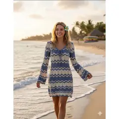 GENERICO - Vestido tejido manga larga modelo rayado en hilo tacto