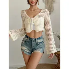 GENERICO - Chompa Crop Calada Manga Larga Hilo Tacto Suave