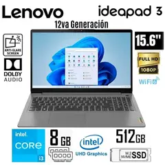 LENOVO - Laptop IdeaPad 3 15IAU7 Intel Core i3-1215U 8GB RAM 512GB SSD 15.6” FHD - Arctic Grey