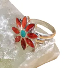 GENERICO - Anillo Lirio de los Incas en plata ley 950 y spondylus - ajustable