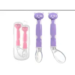 SANTOLEE - SET DE CUCHARA DE SILICONA SUAVE PARA BEBE LIBRE DE BPA MORA O ROSA