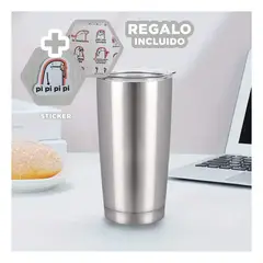 RYBIU IMPORT - Vaso Termico para Cafe 600ml Plateado Y+Regalo Stickers