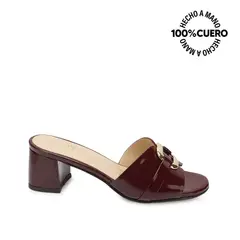 VIALE - Sandalia Slide Casual TATI-2603 Rojo Oscuro Cuero