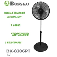 BOSSKO - Ventilador de Pedestal BK-8306PT 16 pulgadas con Temporizador