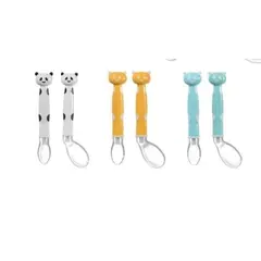 SANTOLEE - SET DE CUBIERTOS DE SILICONA PARA BEBE BLANCO-CELESTE-AMARILLO