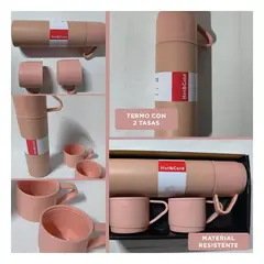 RYBIU IMPORT - Termo Individual con 2 Tazas de Color Rosado Mod2