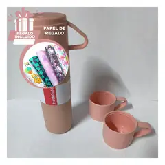RYBIU IMPORT - Termo para Bebida Caliente Rosado M2 Y+Papel de Regalo