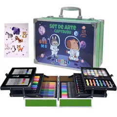 GENERICO - Set de Arte Maleta de Aluminio 132 Piezas touch y dual capybubu