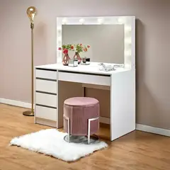 R&R MUEBLES - Tocador Moderno con Espejo y Luz LED Tatiana Blanco