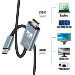 GENERICO - Cable Adaptador Tipo C a HDTV 4K 60Hz 2 Metros Telefono a Television PC Laptop Proyector