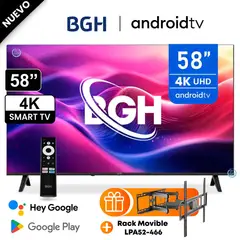 BGH - Televisor B5824UK6AIP 58 Pulgadas UHD 4K Smart Android TV + Rack Movible