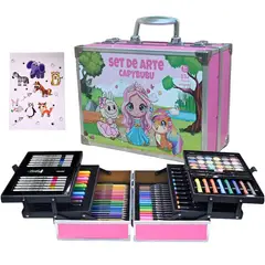GENERICO - Set de Arte Maleta de Aluminio 132 Piezas touch y dual capybubu pradera