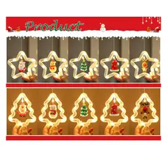 GENERICO - CORTINA DE LUCES NAVIDEÑAS CON FORMA DE ESTRELLAS Y ÁRBOL