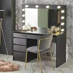 R&R MUEBLES - Tocador Moderno con Espejo y Luz LED Tatiana Negro