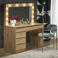 R&R MUEBLES - Tocador Moderno con Espejo y Luz LED Tatiana Marrón Claro