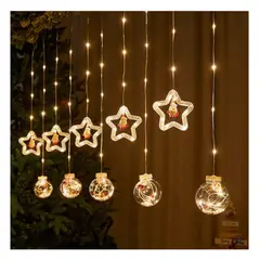 GENERICO - CORTINA DE LUCES NAVIDEÑAS CON FORMA DE ESTRELLAS Y ESFERA