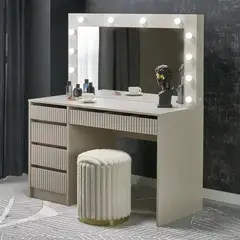 R&R MUEBLES - Tocador Moderno con Espejo y Luz LED Tatiana Beige