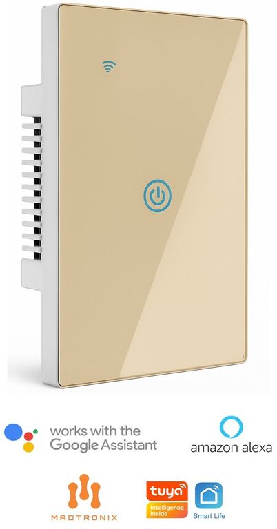 Interruptor De Luz Smart Wifi Simple Alexa y Google Sin Neutro Dorado