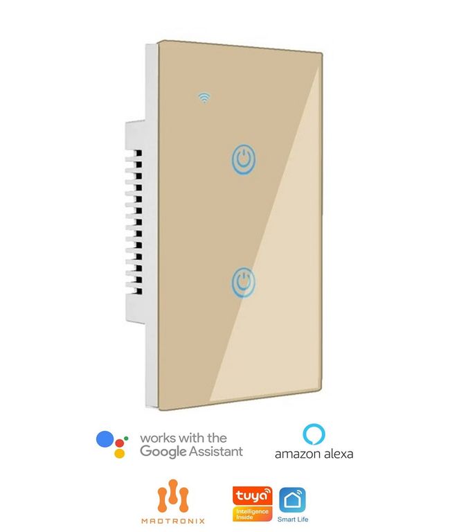 Interruptor Inteligente de Luz Doble Alexa y Google Sin Neutro Dorado