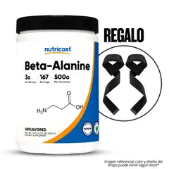 NUTRICOST - Beta Alanina 500 g - 167 servicios Beta Alanine + Straps