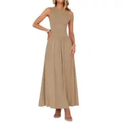 GIOIO - Vestido Mujer Casual Versátil y Cómodo Beige