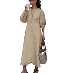 GIOIO - Vestido Mujer Casual Versátil y Cómodo Beige