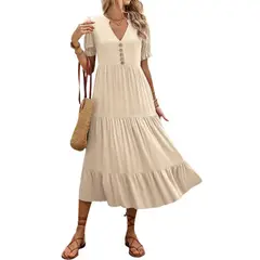 GIOIO - Vestido Mujer Casual Versátil y Cómodo Beige