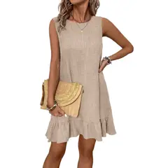 GIOIO - Vestido Mujer Casual Versátil y Cómodo Beige