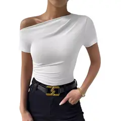 GIOIO - Blusa Mujer Casual Ajustada Elegante Blanco