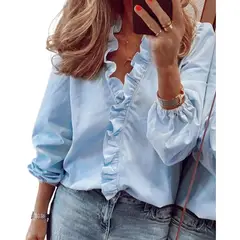 GIOIO - Blusa Mujer Casual Ajustada Elegante Azul