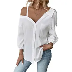GIOIO - Blusa Mujer Casual Ajustada Elegante Blanco