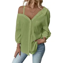 GIOIO - Blusa Mujer Casual Ajustada Elegante Verde