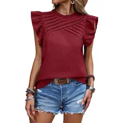 GIOIO - Blusa Mujer Casual Ajustada Elegante Rojo