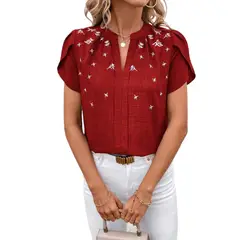 GIOIO - Blusa Mujer Casual Ajustada Elegante Rojo
