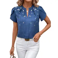 GIOIO - Blusa Mujer Casual Ajustada Elegante Azul
