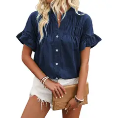 GIOIO - Blusa Mujer Casual Ajustada Elegante Azul