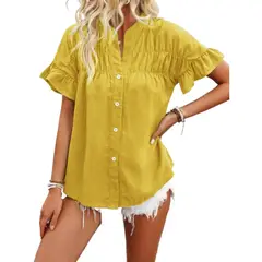 GIOIO - Blusa Mujer Casual Ajustada Elegante Amarillo