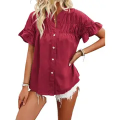 GIOIO - Blusa Mujer Casual Ajustada Elegante Rojo