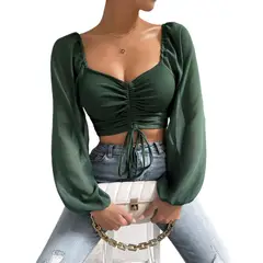 GIOIO - Blusa Mujer Casual Ajustada Elegante Verde