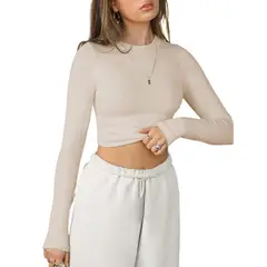 GIOIO - Blusa Mujer Casual Ajustada Elegante Beige