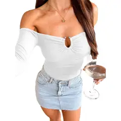 GIOIO - Blusa Mujer Casual Ajustada Elegante Blanco