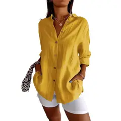 GIOIO - Blusa Mujer Casual Ajustada Elegante Amarillo