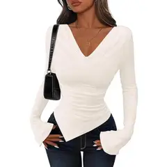 GIOIO - Blusa Mujer Casual Ajustada Elegante Blanco