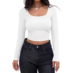GIOIO - Blusa Mujer Casual Ajustada Elegante Blanco