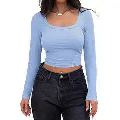 GIOIO - Blusa Mujer Casual Ajustada Elegante Azul