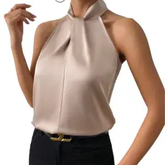 GIOIO - Blusa Mujer Casual Ajustada Elegante Beige