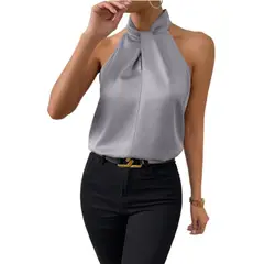GIOIO - Blusa Mujer Casual Ajustada Elegante Gris