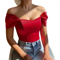 GIOIO - Blusa Mujer Casual Ajustada Elegante Rojo